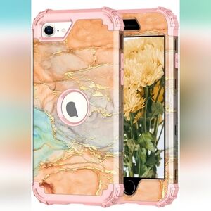 iPhone SE 2022/2020 Case, Heavy Duty Shockproof Protection, Orange Marble